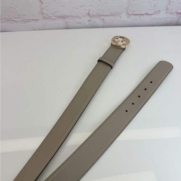 Authentic Gucci Gray Interlocking G Leather Belt Gold Buckle 546386 85/34 main image 4